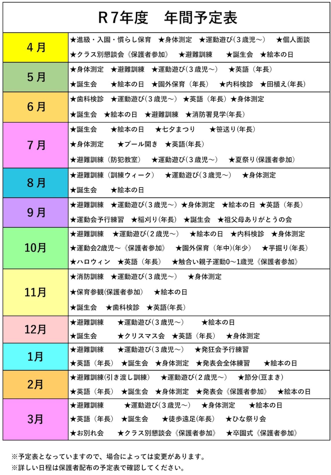 令和7年度年間予定表